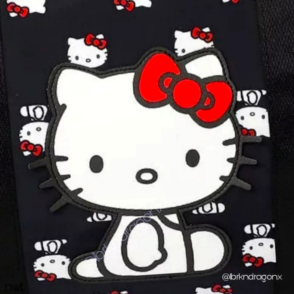 Hello Kitty SANRIO Duffel Bag Crssbdy Travel Weekender Black White Red Bows NWT